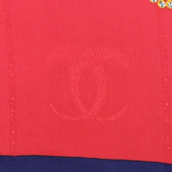 Cartier Jewelry Pattern 100% Silk Scarf Red Navy - Picture 12 of 15